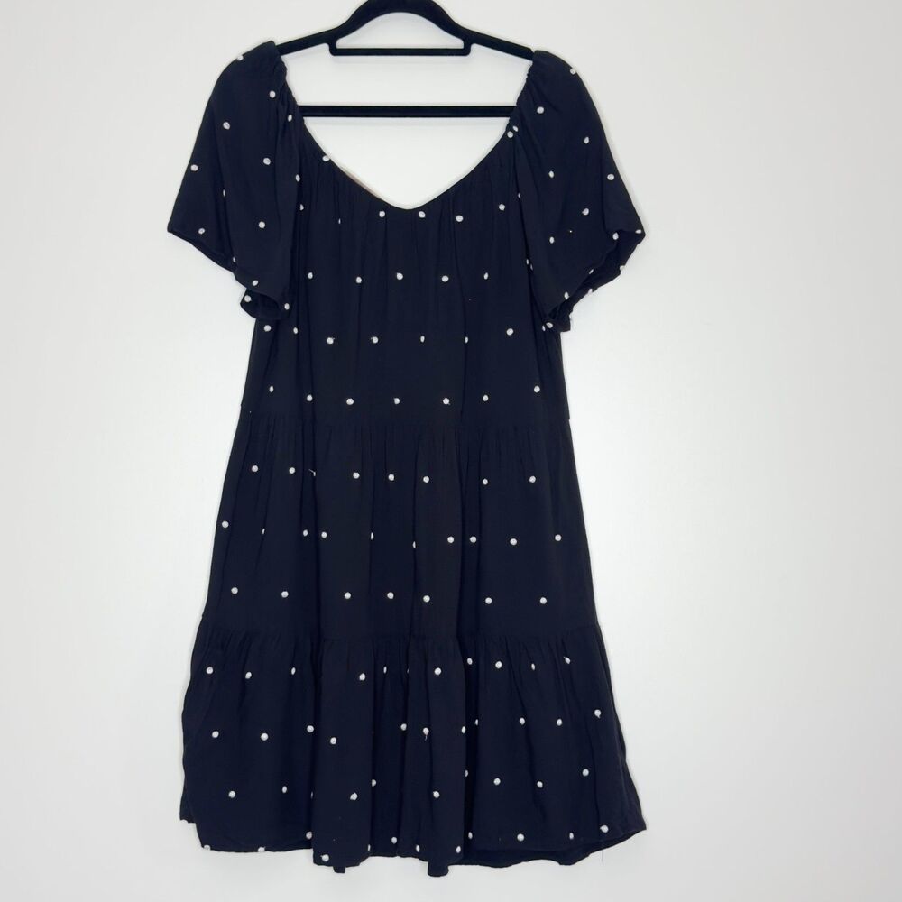 LOFT 2023 Dotted Tiered Double Scoop Neck Swing Dress Women's Size Small T